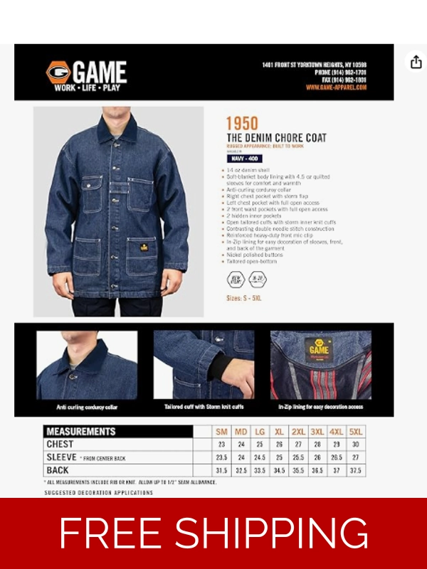 GAME Apparel Denim Chore Coat-Employee Only